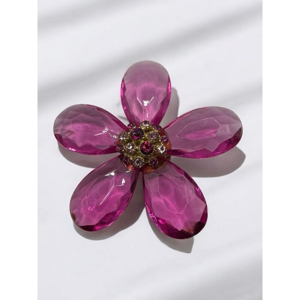 Faceted Acrylic Flower Brooch Pin Joan Rivers? Rhinestone Purple Statement READ